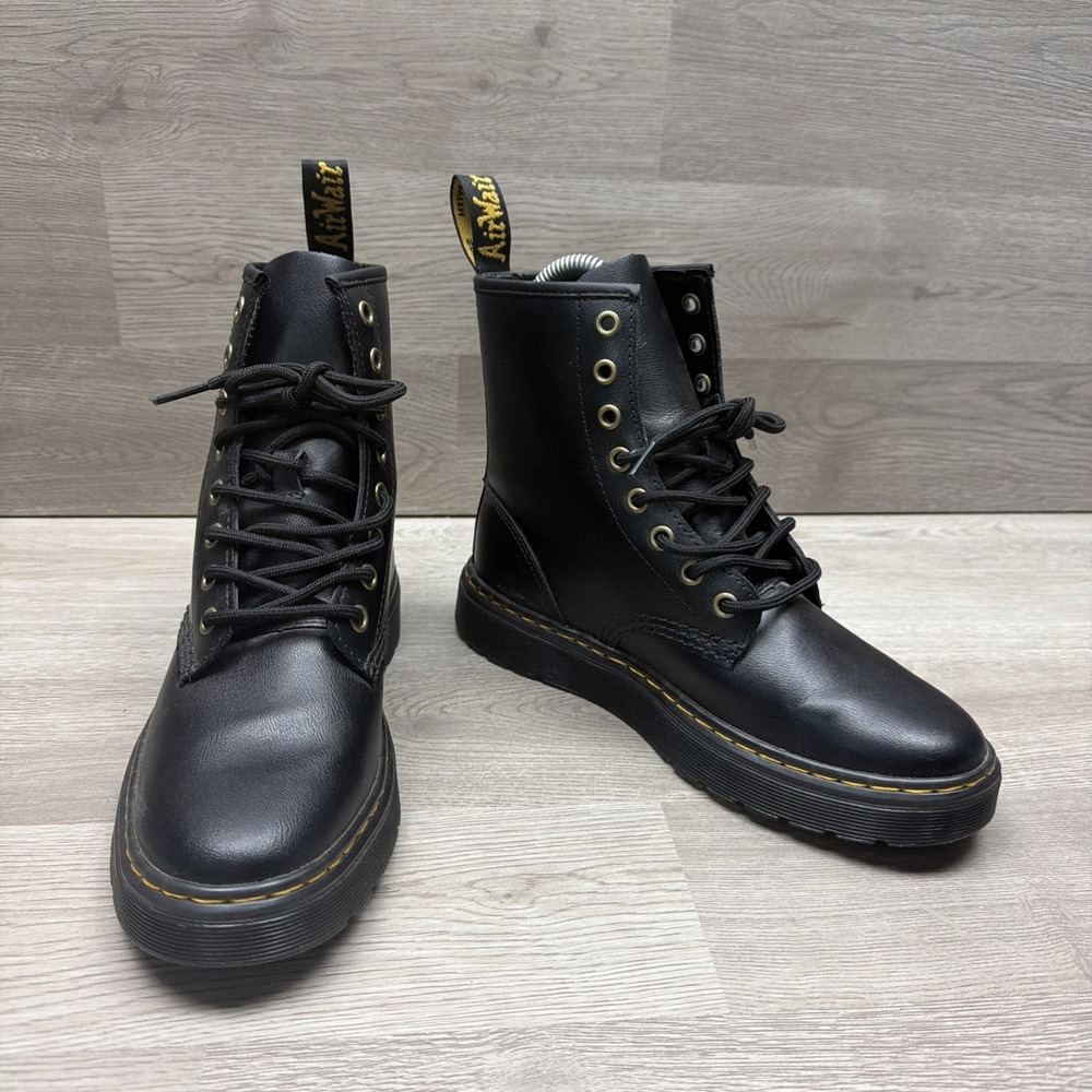 Dr. Martens Zavala Black Leather Combat Boots Woman's 6M RR004 VERY NICE